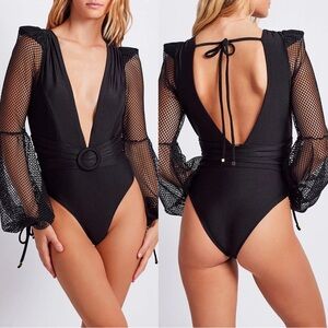 NEW PatBo Plunge Netted Bodysuit Small